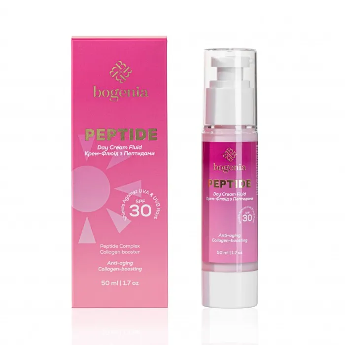 Крем-флюїд для обличчя Bogenia Peptide Day Cream Fluid, SPF 30, з пептидами